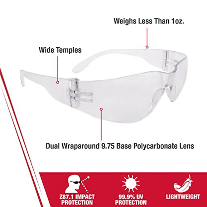 Radians Clear Safety Glasses, Scratch-Resistant, Wraparound, One Size - color: Clear, size: 1 Count (Pack of 1)