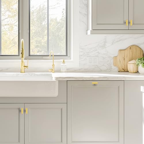 JOY DECOR 2 Pack Gold Cabinet Handles, 2 Inch Single Hole Cabinet Pulls – Square Stainless Steel Kitchen Knobs for Drawers, Dressers, Cupboards & Vanities - size: Single Hole