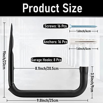 8 Pack Ladder Hooks 9.8Inch Garage Storage Utility Hook Heavy Duty Wall Mounted Storage Organizer Hanging Folding Chair Bike Ski Tool - style: 9.8Inch, Pack of 8