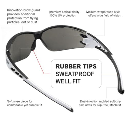 HTS HUNTERSKY Super Flexible Lightweight Anti Fog Wrap-Around U6 Clear Shooting Safety Glasses with ANSI Z87.1 Scratch Resist - color: Black / Smoke (1 Pack)
