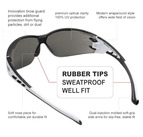 HTS HUNTERSKY Super Flexible Lightweight Anti Fog Wrap-Around U6 Clear Shooting Safety Glasses with ANSI Z87.1 Scratch Resist - color: Black / Smoke / Clear (2 Pack)