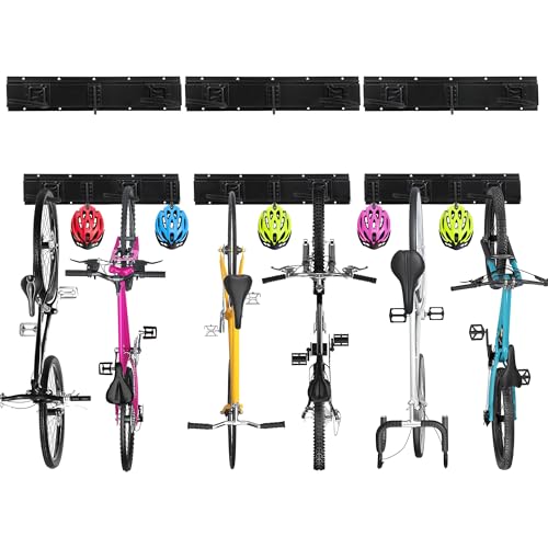 Sinoer Bike Storage Rack,Bike Wall Rack, 6 Bike Rack Wall Mount bicycle rack for garage Garage Organize,Vertical Bike Rack-5 Helmets Hook - style: 6 Bikes - 20 inch - 3 Panels
