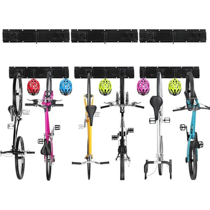 Sinoer Bike Storage Rack,Bike Wall Rack, 6 Bike Rack Wall Mount bicycle rack for garage Garage Organize,Vertical Bike Rack-5 Helmets Hook - style: 6 Bikes - 20 inch - 3 Panels