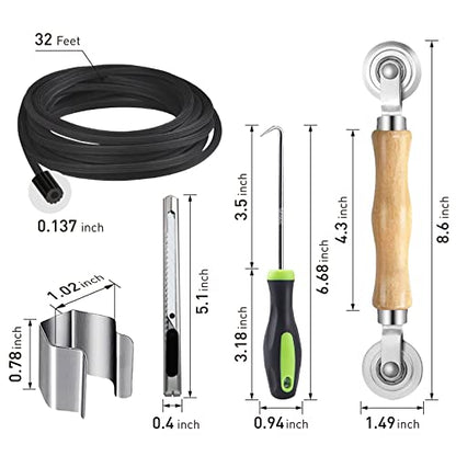 Window Screen and Screen Repair Kit, 36" x 90" Black Fiberglass Screen Mesh with 5 in 1 Screen Tool