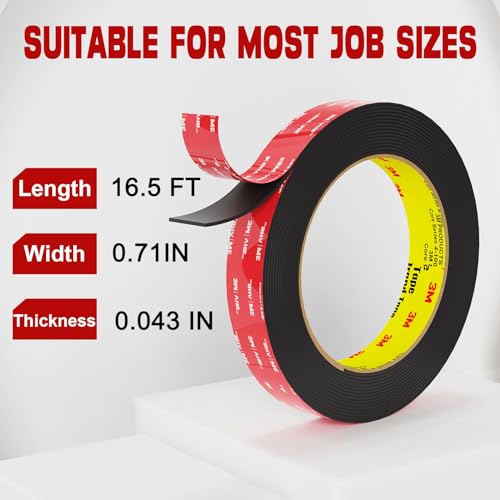 Double Sided Tape Heavy Duty 16.5FT,Double Sided mounting Tape for Walls,vhb Strong Double Sided Tape Heavy Duty for Car, LED Strip Light, Home/Office Decor - size: 0.71IN x 16.5FT