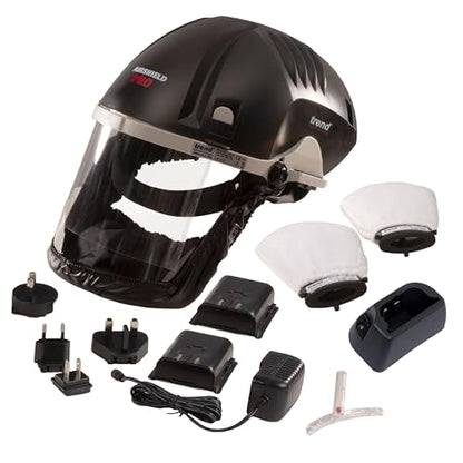 Trend Airshield Pro Respirator & Face Shield Bundle with Additional Battery Charging Cradle & 8-Hour Rechargeable Battery, AIR/PRO/D6, Black - style: Mask & Battery & Cradle