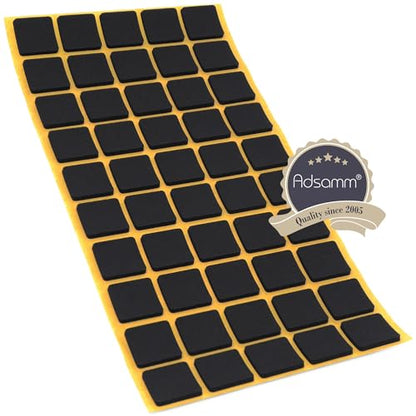 Adsamm® / 50 x self-Adhesive Anti-Slip Pads/Black / 0.79x0.79 in (20x20 mm) / Square/Stick-on Non-Slip EPDM Rubber Pads/Furniture Protective Pads