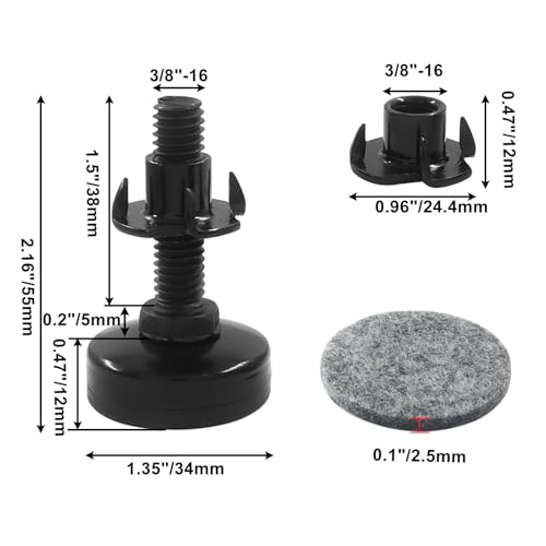 8 Pack Adjustable Leveling Feet, Heavy Duty Furniture Levelers Adjustable Leg Levelers, Support 1320LBs T-Nut Kit 3/8"-16 Thread for Tables Chairs Cabinets Sofa Raiser - color: Black(8 Pack)