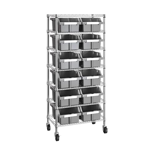 Seville Classics Heavy Duty NSF Bin Rack Solid Steel Wire Shelving Storage Unit, Patented Organizer for Garage, Warehouse, Office, Restaurant, Classroom, Kitchen, Gray, Includes 12 Bins - color: Gray, size: Includes 12 Bins