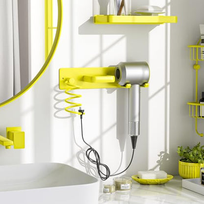 Tindbea Hair Dryer Holder Curling Iron Holder Flat Iron, Blow Dryer Holder Wall Mount, 3 in 1 Bathroom Hair Tool Organizer Rack for Universal Dryer, Bright Yellow - color: Bright Yellow