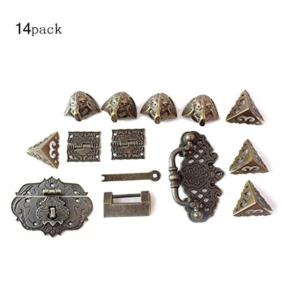 Jewelry Box Antique Lock Latch Hasp Hinges Handle Box Corner Protectors Kit for DIY Jewelry Box Bronze, Box not Included