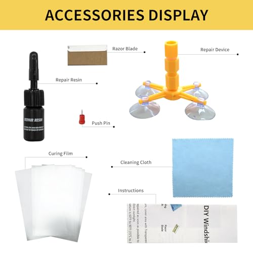 LOCBONDSO Windshield Chip Repair Kit, Quick Fix Windshield Repair Kit with Durable Fast Curing Resin, Repair Star-Shaped, Bull-Eye Cracks on Car Window & Glass