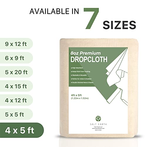 Salt Earth Canvas Drop Cloth 1Pc, Reusable Paint Drop Cloth, 100% Recycled Cotton Canvas Tarp Cover for Painter, Furniture, Floor Protection, All Purpose Painters Dropcloth for Christmas DIY (4x5 FT) - size: Pack of 1 - 4x5