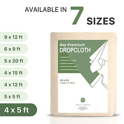 Salt Earth Canvas Drop Cloth 1Pc, Reusable Paint Drop Cloth, 100% Recycled Cotton Canvas Tarp Cover for Painter, Furniture, Floor Protection, All Purpose Painters Dropcloth for Christmas DIY (4x5 FT) - size: Pack of 1 - 4x5