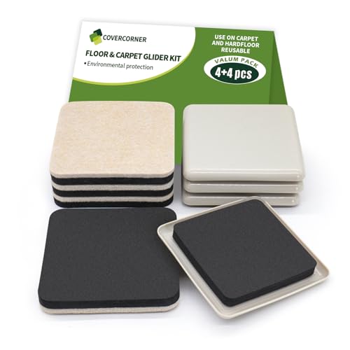 Furniture Sliders for Hardwood Floors, Square Furniture Sliders for Carpet, 8 PCS 3 1/2 inch Combo Pack, Sliders for Moving Furniture-Brown - color: Beige+black, size: 8pcs 3 1/2" Beige