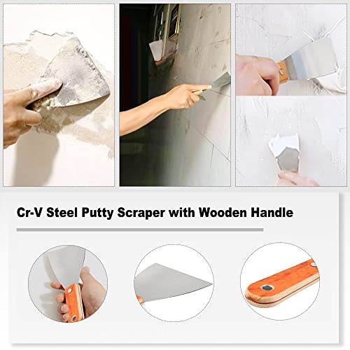 Utoolmart Putty Scraper 1" Cr-V Steel Stiff Putty Knives with Wooden Handle for Taping Paint Wall Floor Tile 2Pcs - size: 1 inch