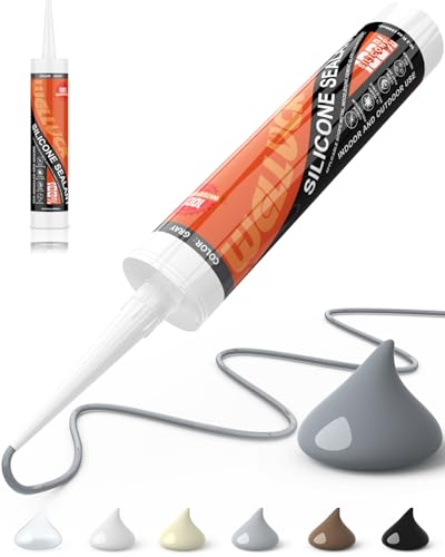 WELLUCK Gray Silicone Caulk, 100% Waterproof Silicone Sealant Adhesive Caulking,for RV, Kitchen,Bathroom, Window, Door, Glass,10.2FL.OZ/300ML（1 Pack） - color: Gray, size: 1 Pack