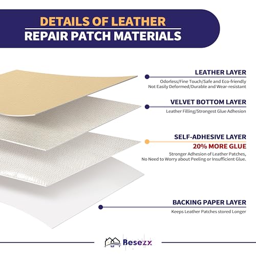 Besezx Leather Repair Patch Tape Kit, Self Adhesive Leather Repair for Furniture, Couch, Sofa, Car Seats,Office Chair,Vinyl Repair Kit.30inx16in - color: Beige-Litchi Grain, size: 30 in x 16 in