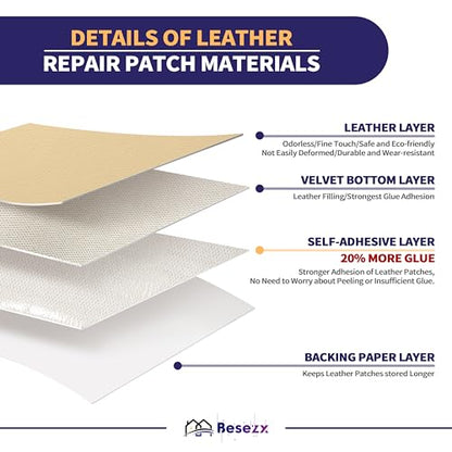 Besezx Leather Repair Patch Tape Kit, Self Adhesive Leather Repair for Furniture, Couch, Sofa, Car Seats,Office Chair,Vinyl Repair Kit.30inx16in - color: Beige-Litchi Grain, size: 30 in x 16 in