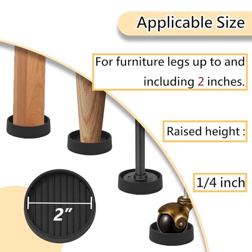 2x2 Round Rubber Furniture Caster Cups, Anti-Sliding Furniture Pads Bed Stopper Floor Protectors with Grip - Protect Any Flooring - size: 12 Pcs Black