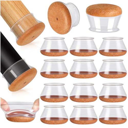 24 Pcs Furniture Leg Floor Protectors PISAO, Silicone Table and Chair Leg Protectors Caps Covers for Hardwood Floors, Furniture Pads Sliders with Wrapped Felt Bottom Extra Large 1.61"-2"(40.1mm-50mm) - color: Clear-24pcs, size: Round X-Large
