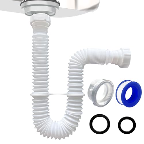 VIVIDA Flexible Sink Drain Pipe, 1-1/2" Expandable Flexible P Trap Drain Pipe, 11"-31.5" Sink P Trap for Bathroom & Kitchen, 1-1/4" Adapter Included, White, 1 PACK - color: White, size: 11" to 31.5"