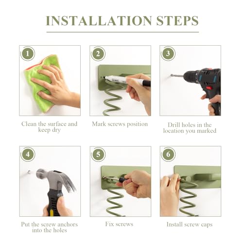 BSICPRO Hair Dryer Holder-3 in 1 Blow Dryer Holder-Metal Bathroom Hair Tool Organizer Wall Mounted-Bathroom Organizer for Hairdryer Curling Iron Flat Iron (Sage) - color: Sage Green