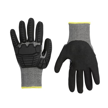 Amazon Basics Impact Protection Work Gloves, Cut Level A2, ANSI Level 4 Abrasion, Touchscreen Compatible, Sandy Nitrile Palm, Small, Black with Yellow Edge - size: Small