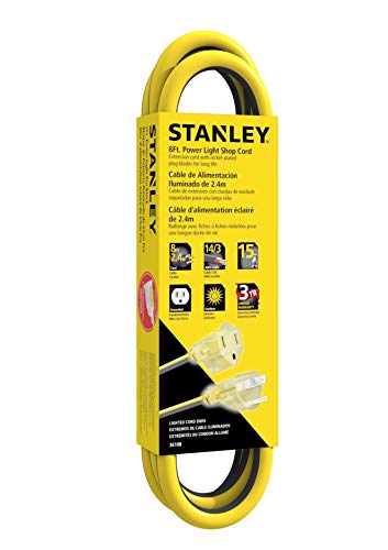 STANLEY 36108 8 FT. Contractor Grade Heavy Duty Extension Cord, Yellow/Black