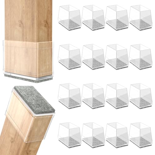 Rectangle Chair Leg Protectors for Hardwood Floors,16 PCS Silicone Covers to Protect Wood Tile Floors Felt Pads Furniture Leg Caps Reduce Noise. Easy to Move.(Clear,0.5 x 2 Inch,Rectangular) - color: Clear, size: (0.5 x 2")Rectangle