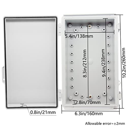 Zulkit Junction Box,IP67 Waterproof Electrical Box Hinged Cover Stainless Steel Buckle Plastic Enclosure for Project w Mounting Plate Wall Bracket and 2 Cable Gland Grey 10.2 x 6.3 x 3.9 Inch - color: Grey Cover, size: 10.2" x 6.3" x 3.9"