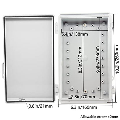 Zulkit Junction Box,IP67 Waterproof Electrical Box Hinged Cover Stainless Steel Buckle Plastic Enclosure for Project w Mounting Plate Wall Bracket and 2 Cable Gland Grey 10.2 x 6.3 x 3.9 Inch - color: Grey Cover, size: 10.2" x 6.3" x 3.9"