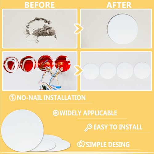 8 Pcs Ceiling Cover Plate, Screwless Wall Hole Cover, Plastic Flat Blank Wall Plate 5.91" with 50 Double-Sided Adhesive Stickers (Round) - style: Round