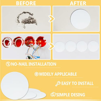 8 Pcs Ceiling Cover Plate, Screwless Wall Hole Cover, Plastic Flat Blank Wall Plate 5.91" with 50 Double-Sided Adhesive Stickers (Round) - style: Round