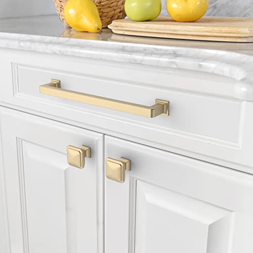 Amerdeco 10 Pack Brushed Brass Cabinet Pulls 7 Inch Hole Centers Kitchen Cabinet Handles Cabinet Hardware Kitchen Handles for Cabinets Cupboard Handles Drawer Pulls ZH0019 - color: Brushed Brass, size: 7"/177MM Hole Center