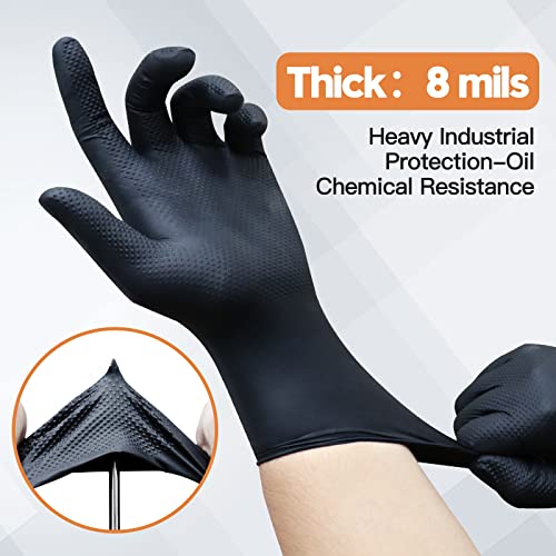 Wostar Black Nitrile Industrial Gloves Large 8 Mil Raised Diamond Texture Latex & Powder Free Heavy Duty Gloves 100 Count - color: Black Large 8mil 100pcs, size: Large ( 100pcs a box)