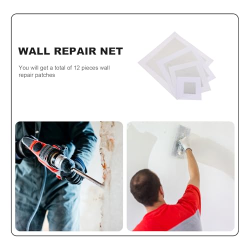 Kisangel 12pcs Self-Adhesive Fiberglass Wall Repair Patches Mesh Patch Kit for Drywall Hole Fixing White 2-8 Inch Household Wall Repair Supplies