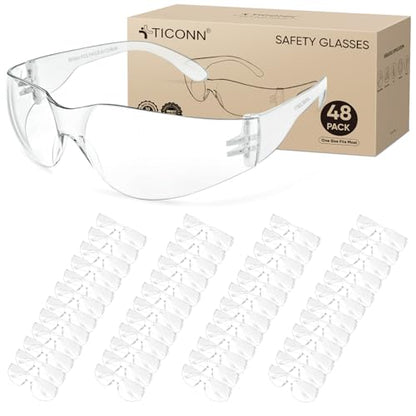 TICONN Clear Safety Glasses for Men and Women, Safety Goggles with Scratch Impact Resistant Meets ANSI Z87.1 Standard - style: 48 Pairs