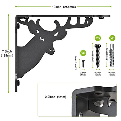 SELEWARE Heavy Duty Shelf Brackets 10 Inch, Deer Shelves Brackets, 300LB Capacity Decorative Metal L Brackets for Floating Shelves, Black Rustic Wall Mount Shelving Bracket with Screws, 2 Pack - size: 10 Inch, style: Deer-2 pack