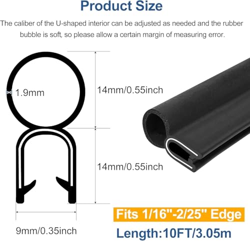 Kikerike Automotive Door Weather Stripping 40Ft Car Rubber Edge Trim Seal Strip Gasket with Top Bulb Easy to Install for Car Bus Camper Boat RV Truck Doors and Home Applications - color: 40Ft