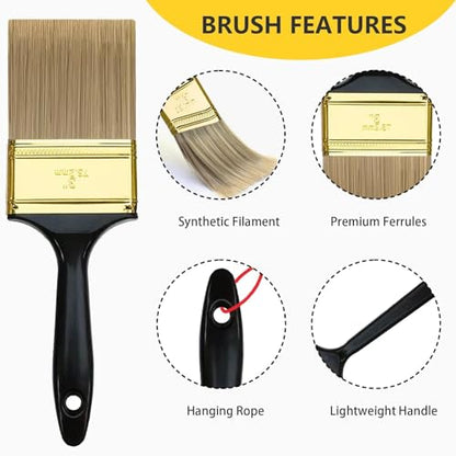 Paint Brush Set, 20 Pack Paint Brushes, 5 Sizes (1" 1.5" 2" 3" Flat & 1.5" Angled), Bulk Paint Brushes for Walls, Home Furniture, Fences, and Interior & Exterior Home Improvement