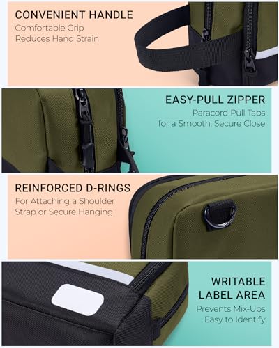 2 Pack Small Tool Bags Zipper Pouch for Organizing, with Adjustable Shoulder Strap & Carabiner, Utility Small Tool Pouch with Multi Pocket Compartments and Label Area (12" & 10") - color: Blue/Green