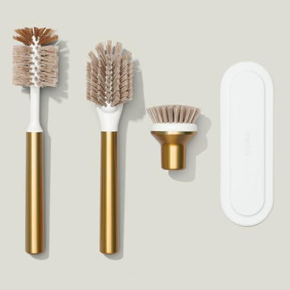 Curio Home Goods Ionic Brush Set, Magnetized to Stand Upright, Stainless Steel with Replaceable Heads, Brass/Gold