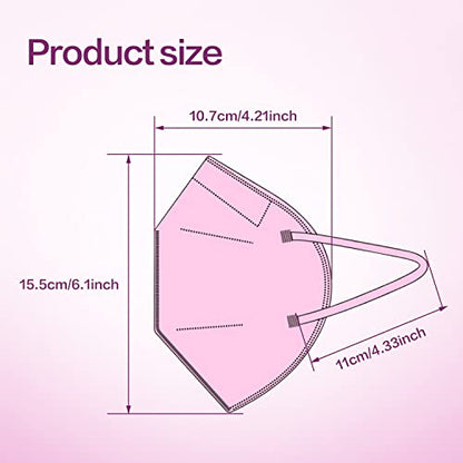 Miuphro Multiple Colour KN95 Face Mask 50 Pcs, 5 Layers Safety KN95 Masks, Disposable Masks Respirator for Outdoor(Pink,Blue,Red,Purlpe,Grey) - size: 1 Count (Pack of 50)