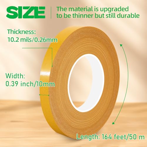 CHENYA 0.39" X 164 Ft,Double Sided Tape Heavy Duty,High Tack Strong Wall Adhesive with Fiberglass Mesh,Super Sticky Resistente Clear Two Sided Tape for Crafts,Carpet,Picture - size: 0.39" x 164FT