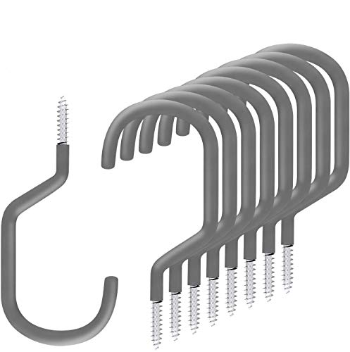 SMARTOLOGY 8 Pack Bike Hanger Storage Hook Rack, Heavy Duty Large Screw in Hooks for Garage Wall and Ceiling Bicycle Storage, Utility Tool Hanger (Gray) - color: Standard Size 8 Pack Gray