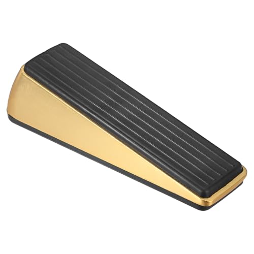 M METERXITY Door Stoppers, 1.3 Inch/32mm Tall Zinc and Rubber Door Stop for Bottom of Any Heavy Door/Any Floor, Door Wedge with Non-Skid Rubber Base Grip [Bright Gold] - color: Bright Gold