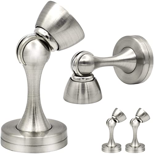 KOLAKO Door Stoppers, 4 Pack Magnetic Door Stop, Stainless Steel Door Stopper Magnet Wall Floor Mount Doorstop, Brushed Nickel Magnetic Door Holder Catch to Keep Door Open, Silver - color: Silver, size: 4 Pack
