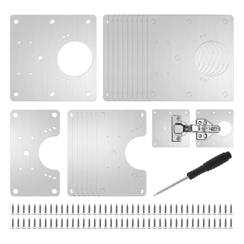 24Pcs Cabinet Hinge Repair Plate, Multi-Hole Design Fits Most Hinges, Stainless Steel Hinge Repair Kit with Screws&Screwdriver for Kitchen Cabinet & Cupboard Doors