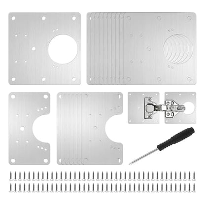 24Pcs Cabinet Hinge Repair Plate, Multi-Hole Design Fits Most Hinges, Stainless Steel Hinge Repair Kit with Screws&Screwdriver for Kitchen Cabinet & Cupboard Doors